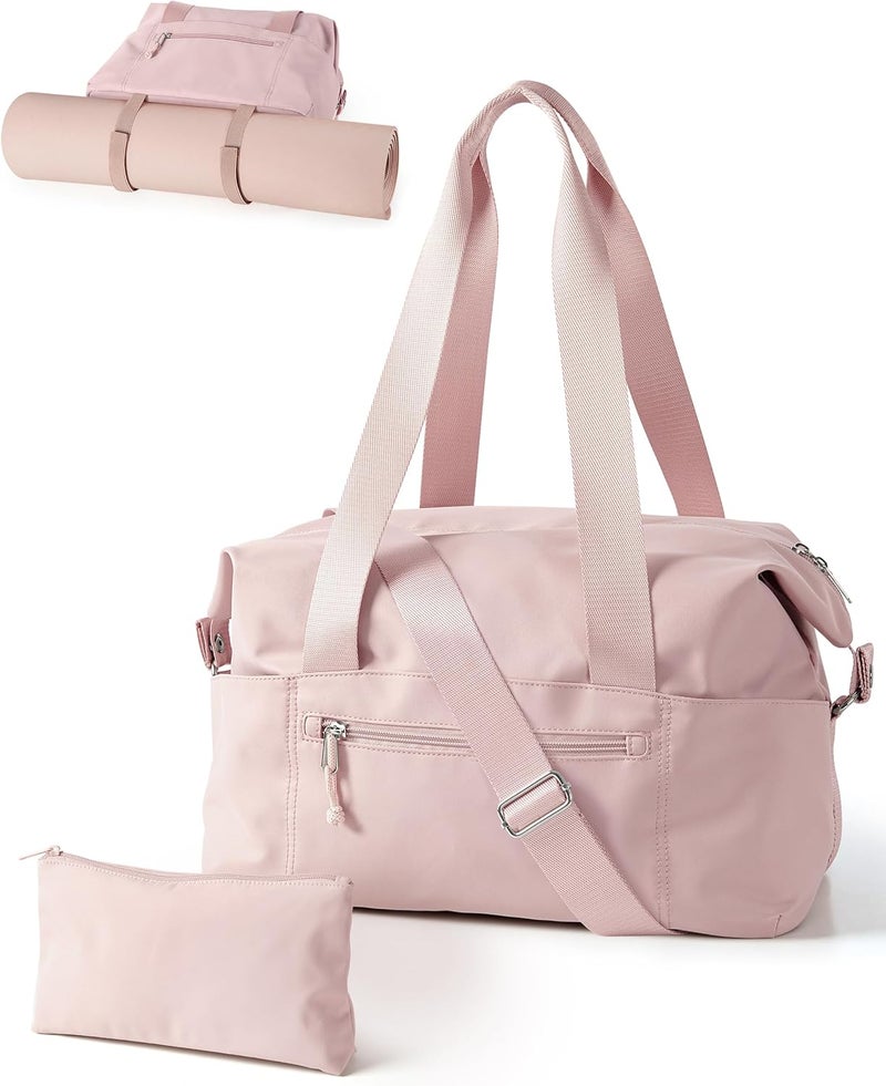 Smasrob Small Gym Bag with Yoga Mat Holder, Wet Pocket and a Separate Pouch, Small Gym Duffle Bag for Women with Detachable Crossbody Shoulder Strap, Pink - Image 1